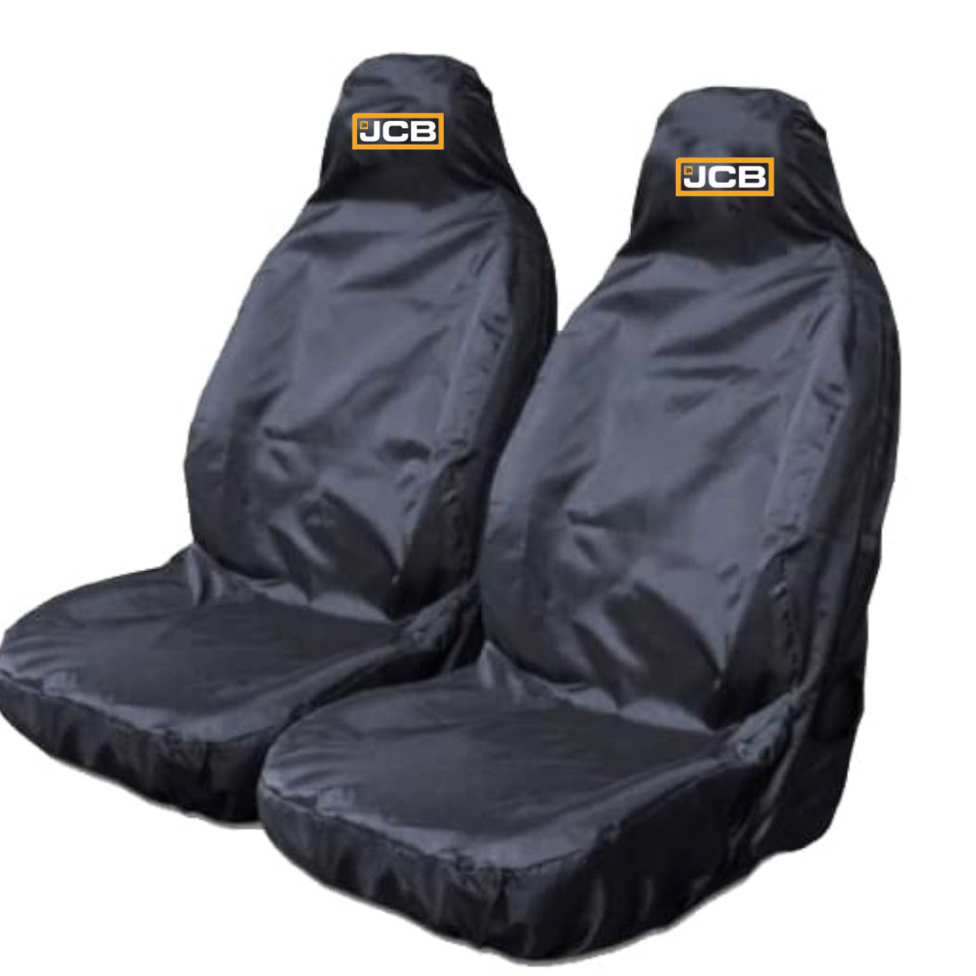 Heavy Duty Black JCB Waterproof Car Seat Covers (x2)